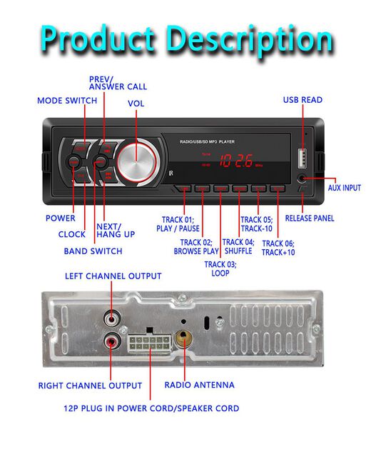 Radio Auto Panel Desmontable Bluetooth Mp3 Aux Usb Genericas 